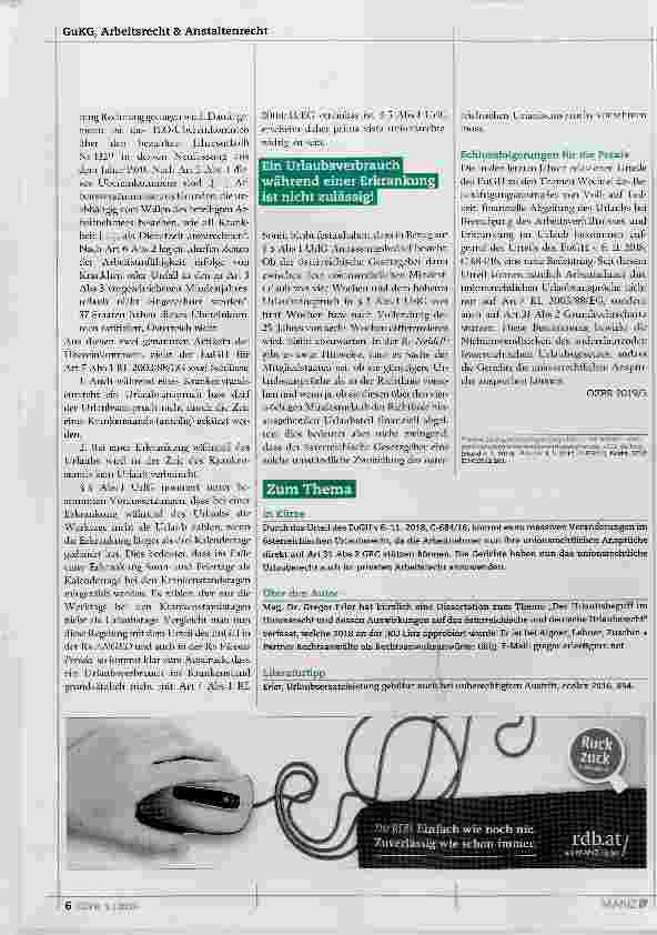 Vorschauseite 3: Der EuGH bewirkt massive Änderungen im österreichischen Urlaubsgesetz
