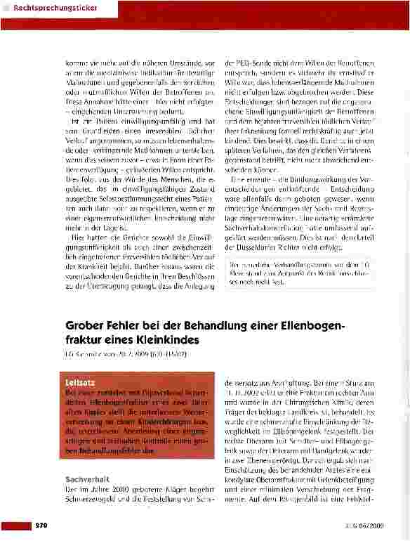 Vorschauseite 1: Grober Fehler bei der Behandlung einer Ellenbogenfraktur eines Kleinkindes
