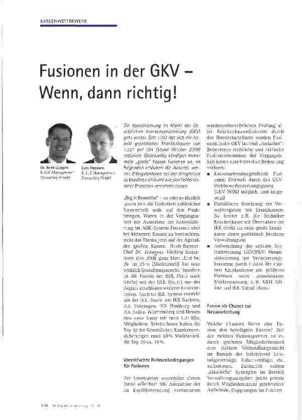 Vorschauseite 1: Fusionen in der GKV -Wenn, dann richtig!