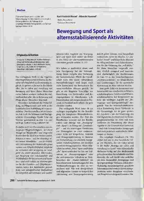 Vorschauseite 1: Bewegung und Sport als alternsstabilisierende Aktivitäten