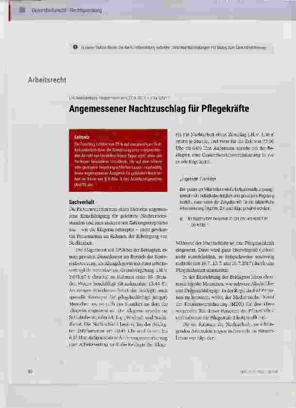 Vorschauseite 1: Angemessener Nachtzuschlag für Pflegekräfte