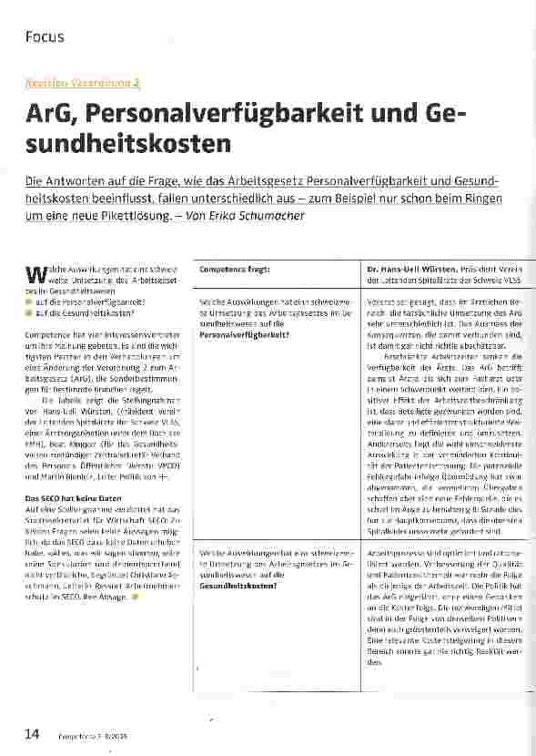 Vorschauseite 1: ArG, Personal Verfügbarkeit und Gesundheitskosten