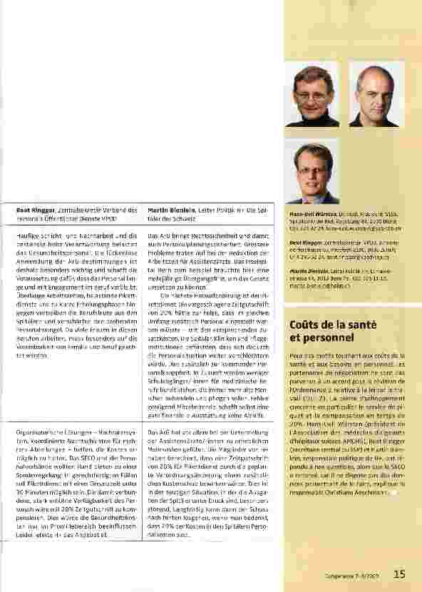 Vorschauseite 2: ArG, Personal Verfügbarkeit und Gesundheitskosten