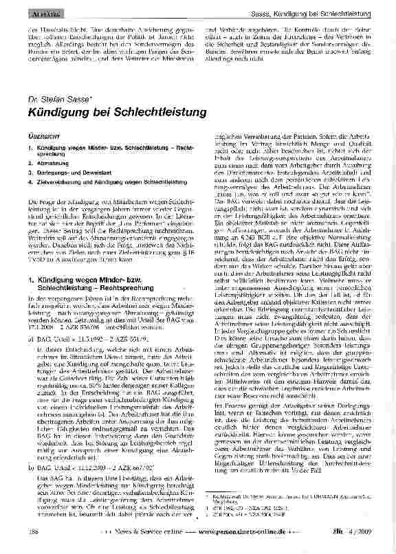 Vorschauseite 1: Kündigung bei Schlechtleistung