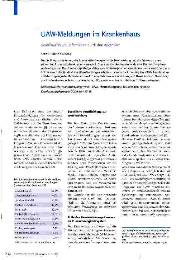 Vorschauseite 1: UAW-Meldungen im Krankenhaus