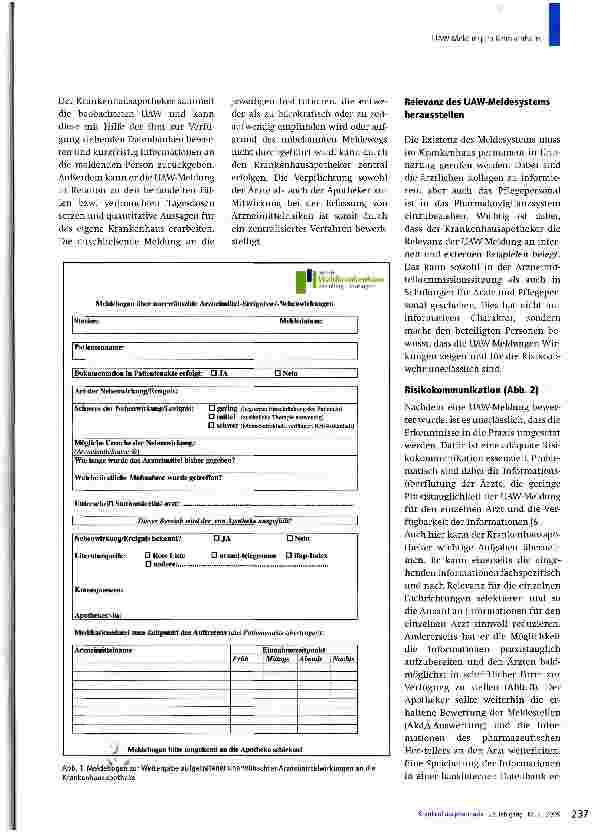 Vorschauseite 2: UAW-Meldungen im Krankenhaus