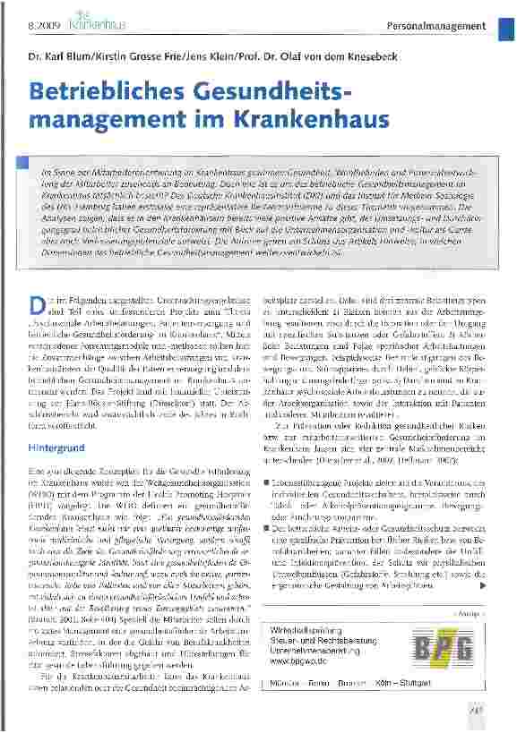 Vorschauseite 1: Betriebliches Gesundheitsmanagement im Krankenhaus