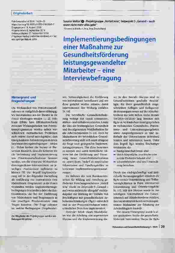 Vorschauseite 1: Implementierungsbedingungen einer Maßnahme zur Gesundheitsförderung leistungsgewandelter Mitarbeiter - eine Interviewbefragung