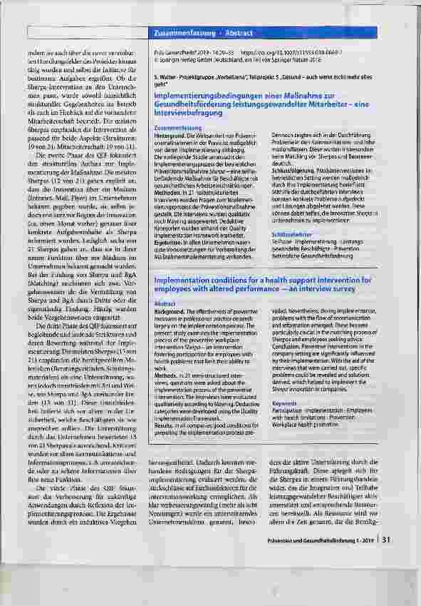 Vorschauseite 3: Implementierungsbedingungen einer Maßnahme zur Gesundheitsförderung leistungsgewandelter Mitarbeiter - eine Interviewbefragung