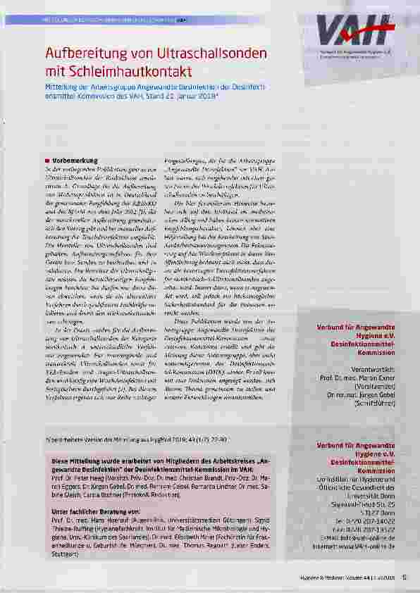 Vorschauseite 1: Aufbereitung von Ultraschallsonden mit Schleimhautkontakt