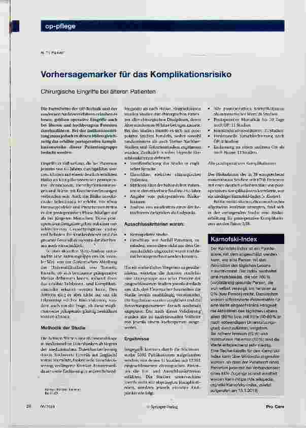 Vorschauseite 1: Vorhersagemarker für das Komplikationsrisiko Chirurgische Eingriffe bei älteren Patienten