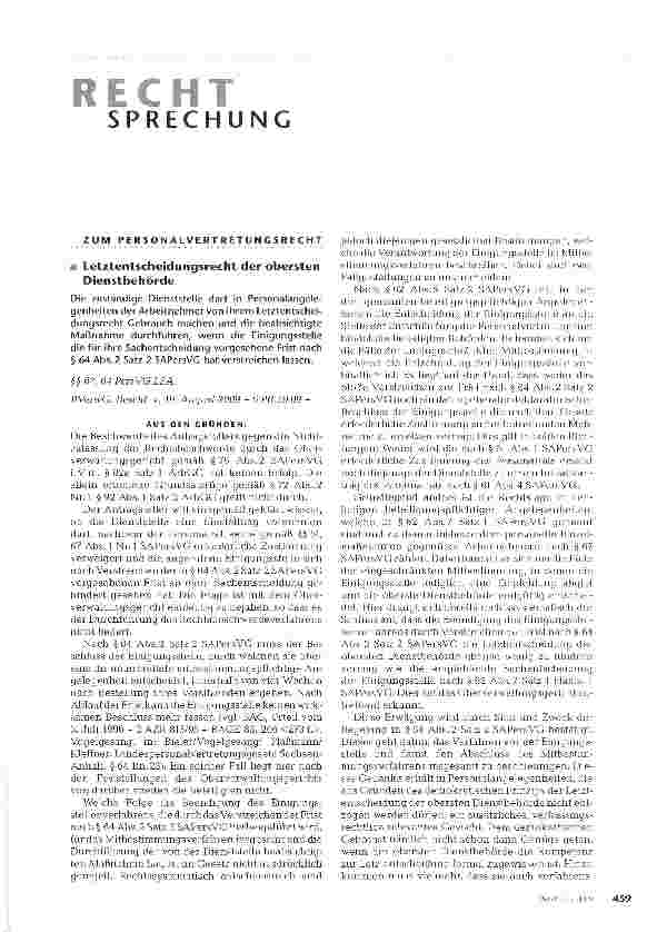 Vorschauseite 1: Letztentscheidungsrecht der obersten Dienstbehörde