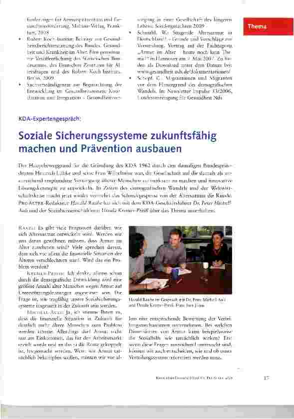 Vorschauseite 1: Soziale Sicherungssysteme zukunftsfähig machen und Prävention ausbauen