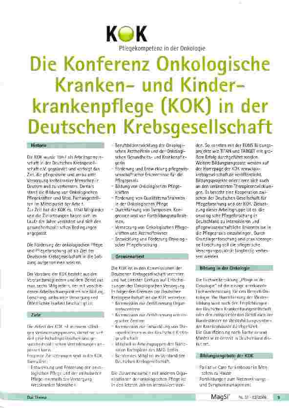 Vorschauseite 1: Die Konferenz Onkologische Krankenund Kinderkrankenpflege (KOK) in der Deutschen Krebsgesellschaft