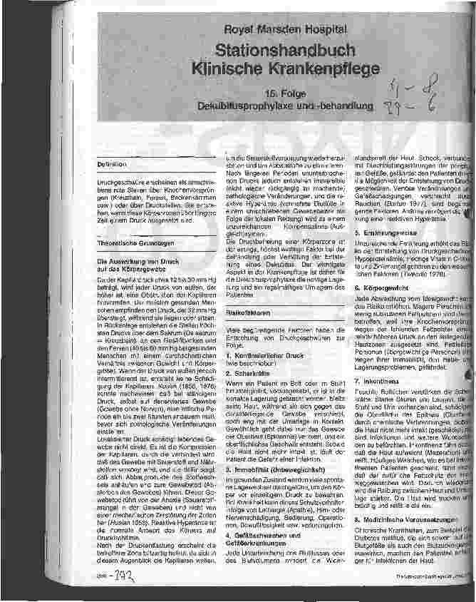 Vorschauseite 1: Stationshandbuch Klinische Krankenpflege 15. Folge: Dekubitusprophylaxe und -behandlung