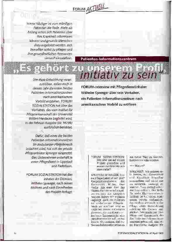 Vorschauseite 1: Patienten-InformationszentrumEs gehört zu unserem Profil, initiativ zu sein