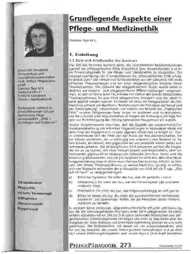 Vorschauseite 1: Grundlegende Aspekte einer Pflegeund Medizinethik