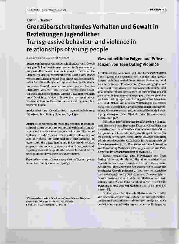 Vorschauseite 1: Grenzüberschreitendes Verhalten und Gewalt in Beziehungen Jugendlicher