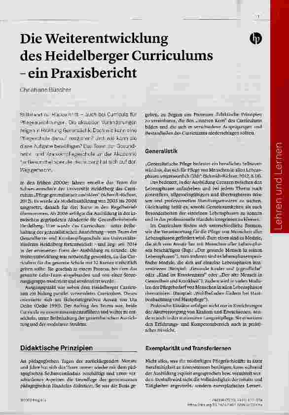 Vorschauseite 1: Die Weiterentwicklung des Heidelberger Curriculums ein Praxisbericht