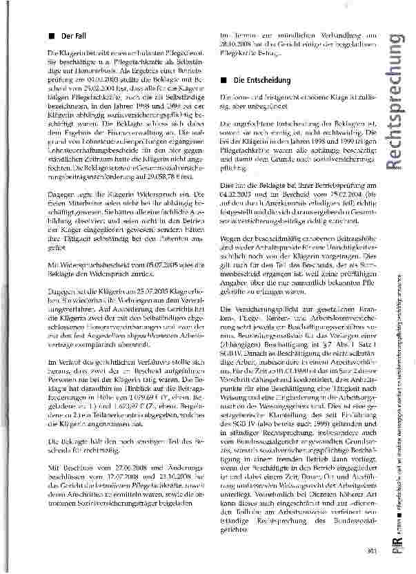 Vorschauseite 2: Pflegefachkräfte sind bei absoluter Weisungsgebundenheit als sozial-versicherungspf lichtig beschäftigt anzusehen