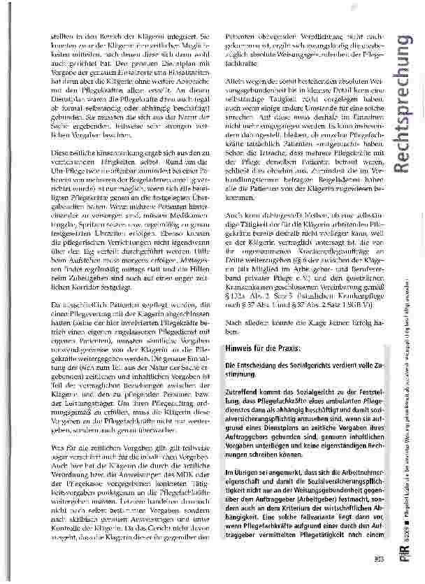 Vorschauseite 4: Pflegefachkräfte sind bei absoluter Weisungsgebundenheit als sozial-versicherungspf lichtig beschäftigt anzusehen