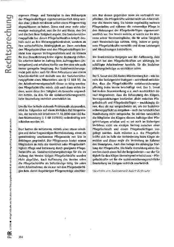 Vorschauseite 5: Pflegefachkräfte sind bei absoluter Weisungsgebundenheit als sozial-versicherungspf lichtig beschäftigt anzusehen