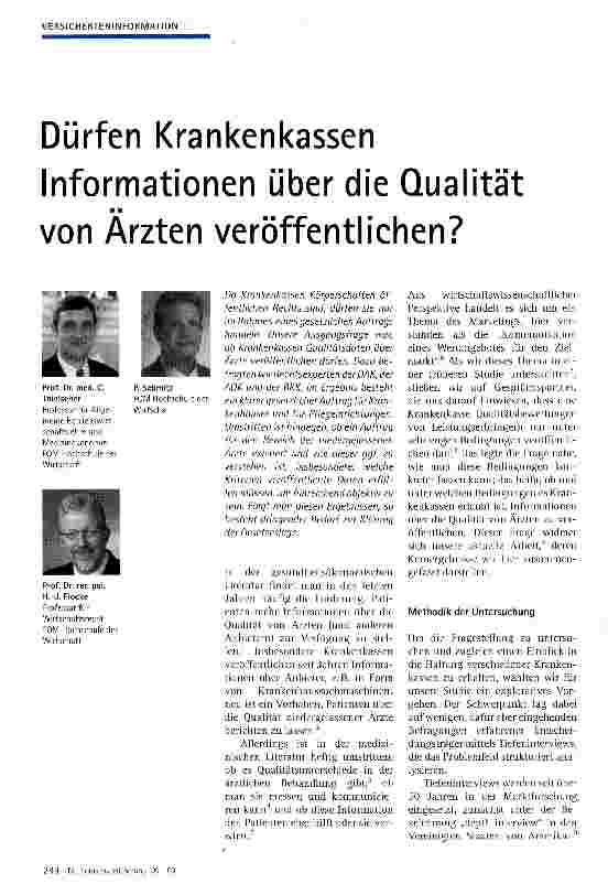 Vorschauseite 1: Dürfen Krankenkassen Informationen über die Qualität von Ärzten veröffentlichen?