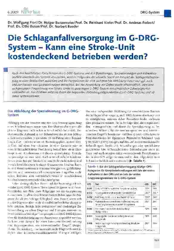 Vorschauseite 1: Die Schlaganfallversorgung im G-DRG System - Kann eine Stroke-Unit kostendeckend betrieben werden?