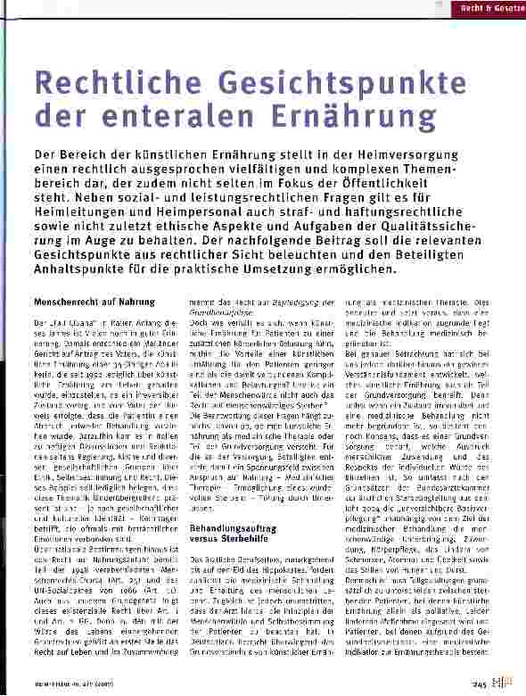 Vorschauseite 1: Rechtliche Gesichtspunkte der enteralen Ernährung