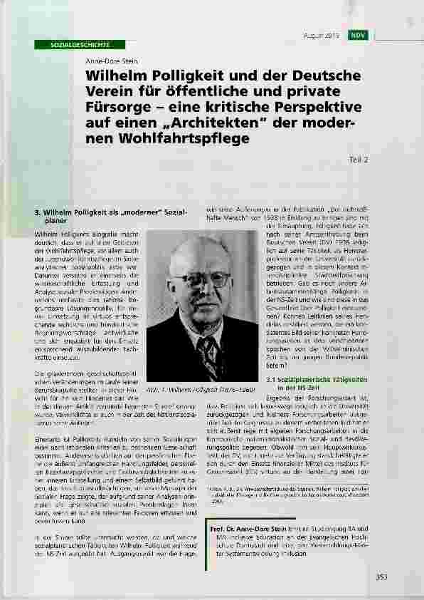 Vorschauseite 1: Wilhelm Polligkeit und der Deutsche Verein für öffentliche und private Fürsorge eine kritische Perspektive auf einen „Architekten der modernen Wohlfahrtspflege