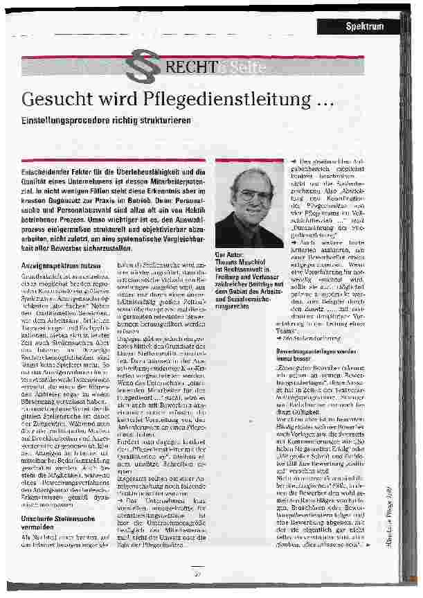 Vorschauseite 1: Gesucht wird Pflegedienstleitung. .. Einstellungsprocedere richtig strukturieren