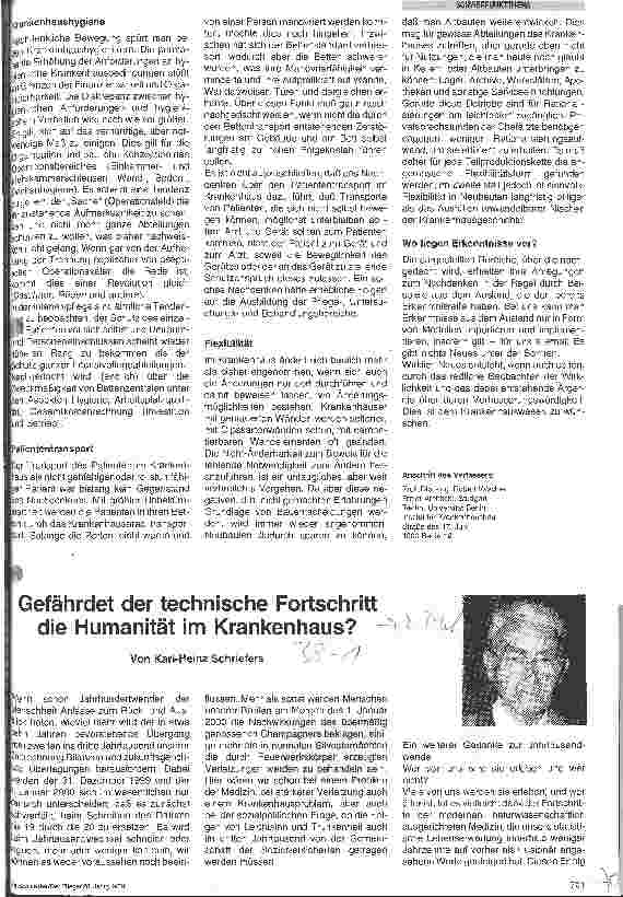 Vorschauseite 1: Auf dem Weg zum Krankenhaus 2000 Gefährdet der technische Fortschritt die Humanität im Krankenhaus?