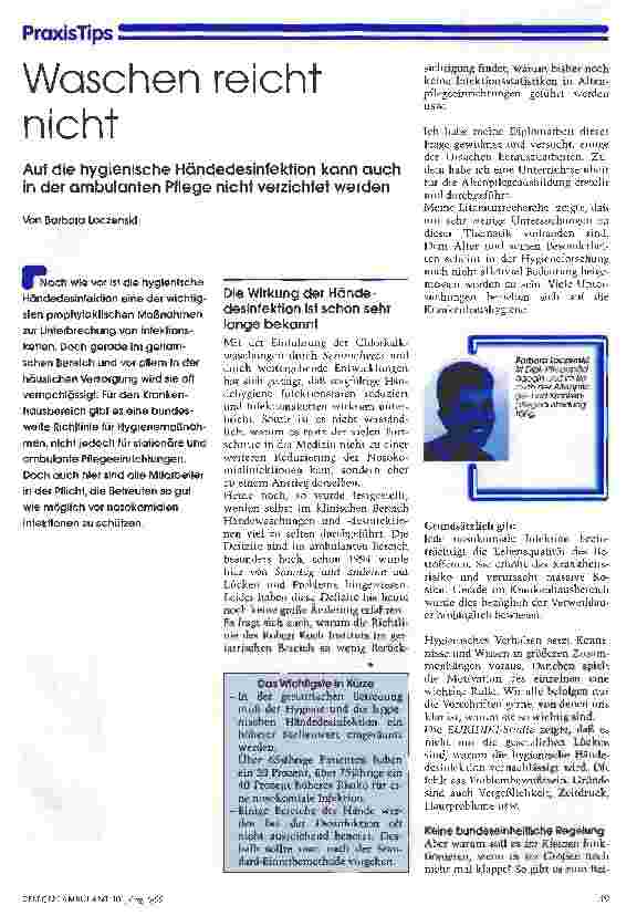 Vorschauseite 1: Waschen reicht nicht Auf die hygienische Händedesinfektion kann auch in der ambulanten Pflege nicht verzichtet werden