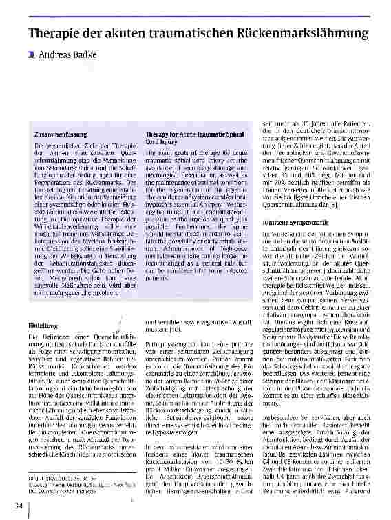 Vorschauseite 1: Therapie der akuten traumatischen Rückenmarkslähmung