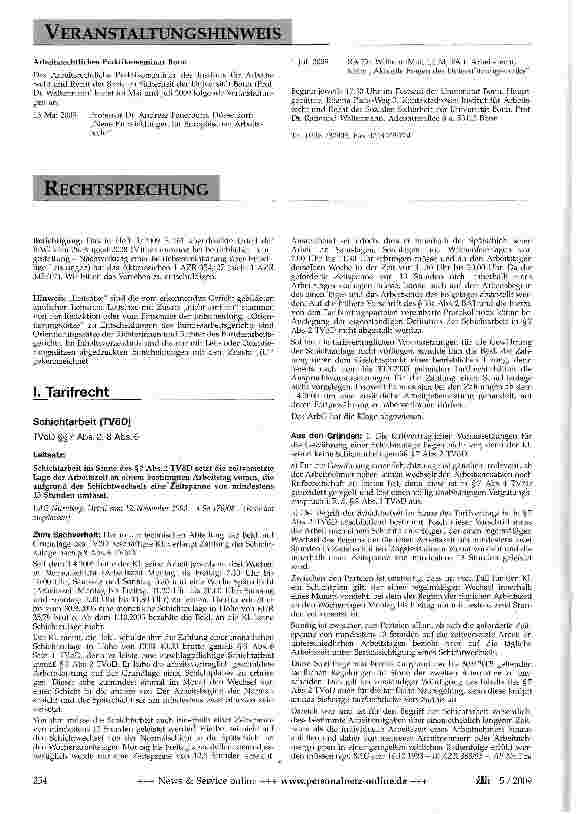 Vorschauseite 1: Schichtarbeit (TVöD) TVöD§§7 Abs.2, 8 Abs.