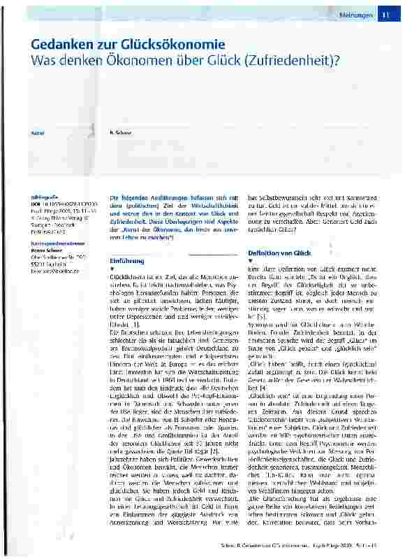 Vorschauseite 1: Gedanken zur GlücksökonomieWas denken Ökonomen über Glück (Zufriedenheit)?