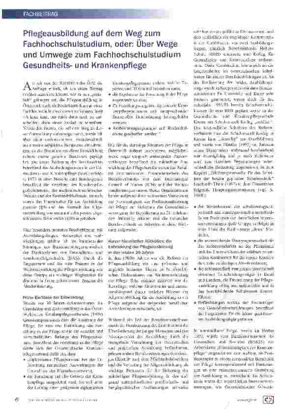 Vorschauseite 1: Pflegeausbildung auf dem Weg zum Fachhochschulstudium, oder: Über Wege und Umwege zum Fachhochschulstudium Gesundheitsund Krankenpflege