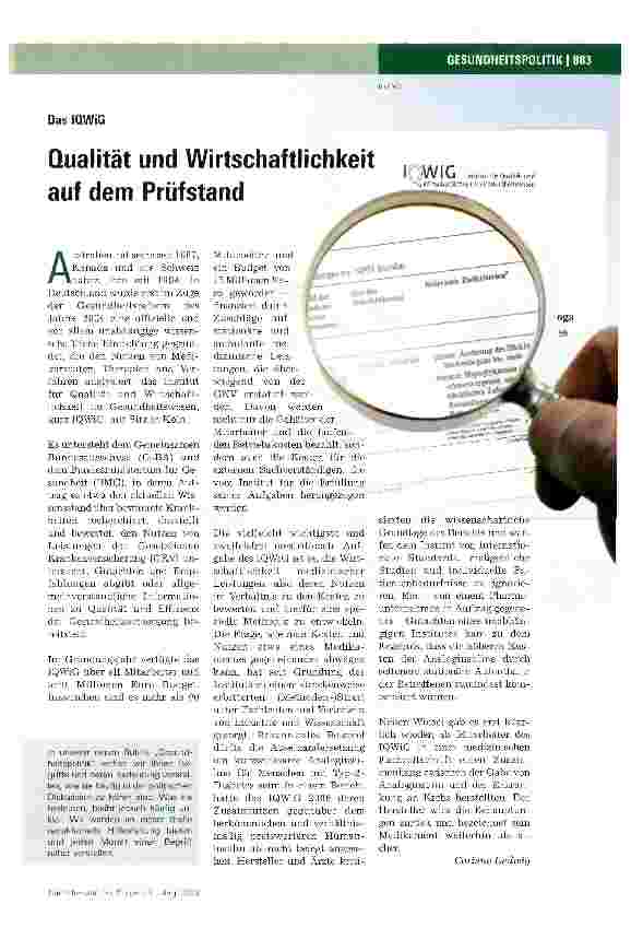 Vorschauseite 1: Qualität und Wirtschaftlichkeit auf dem Prüfstand