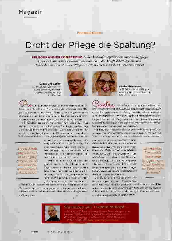 Vorschauseite 1: Droht der Pflege die Spaltung?