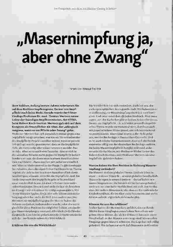 Vorschauseite 2: „Masernimpfung ja, aber ohne Zwang