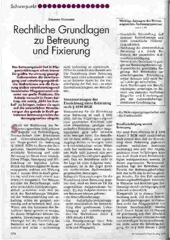 Vorschauseite 1: Rechtliche Grundlagen zu Betreuung und Fixierung