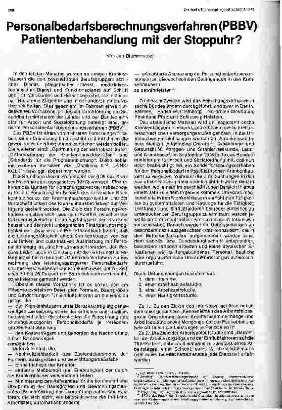 Vorschauseite 1: Personalbedarfsberechnungsverfahren (PBBV) Patientenbehandlung mit der Stoppuhr?