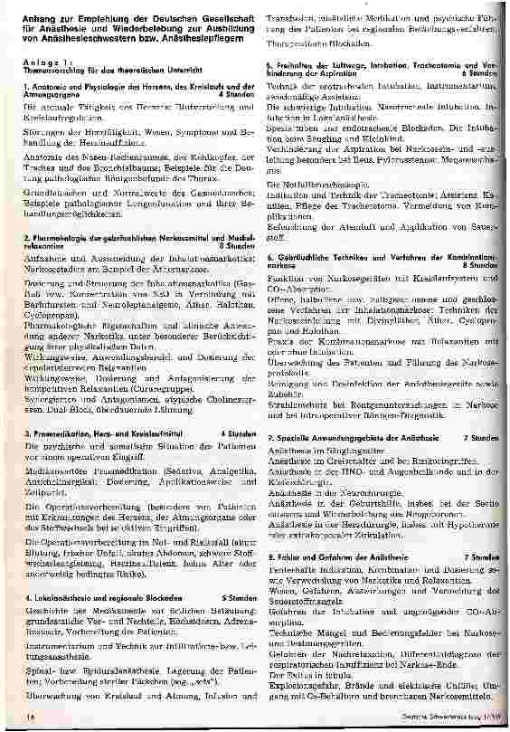 Vorschauseite 3: Stellungnahme der Deutschen Gesellschaft für Anästhesie und Wiederbelebung zur Ausbildung von Schwestern und Pflegern. ..