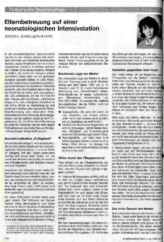 Vorschauseite 1: Elternbetreuung auf einer neonatologischen Intensivstation