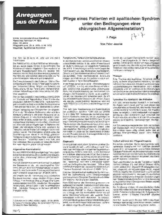 Vorschauseite 1: Pflege eines Patienten mit apallischen Syndrom unter den Bedingungen einer chirurgischen Allgemeinstation 1. Folge