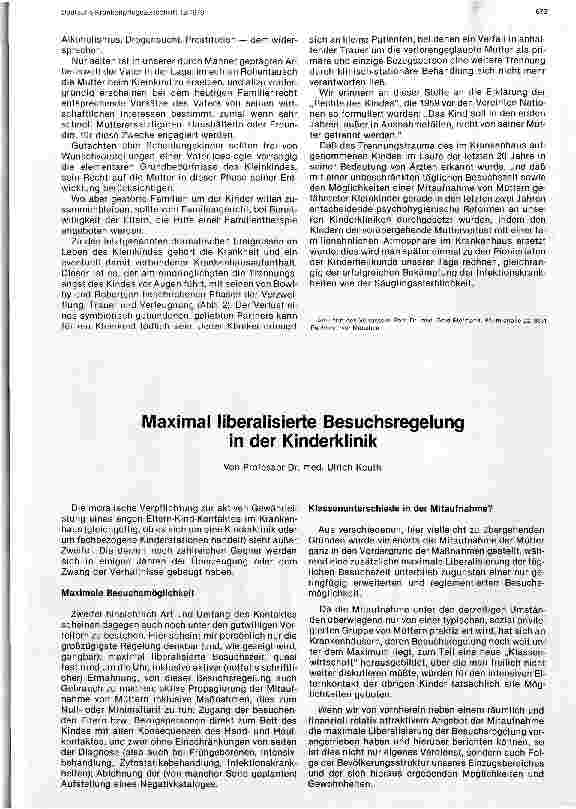 Vorschauseite 1: Maximal liberalisierte Besuchsregelung in der Kinderklinik
