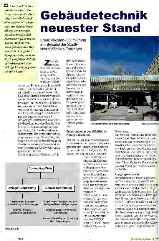Vorschauseite 1: Gebäudetechnik neuester Stand Energiekosten-Optimierung am Beispiel der Städtischen Kliniken Esslingen