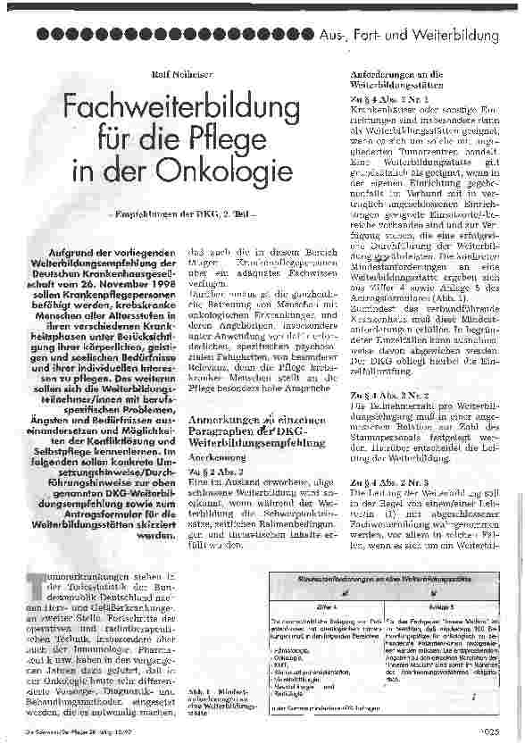Vorschauseite 1: Fachweiterbildung für die Pflege in der Onkologie
