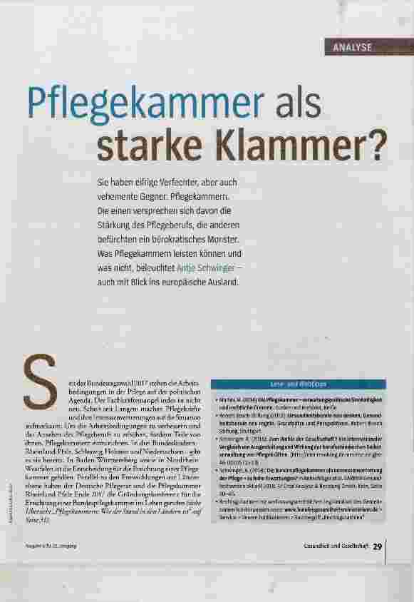 Vorschauseite 2: Pflegekammer als starke Klammer?