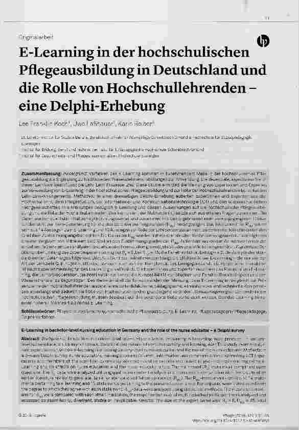Vorschauseite 1: E-Learning in der hochschulischen Pflegeausbildung in Deutschland und die Rolle von Hochschullehrenden - eine Delphi-Erhebung
